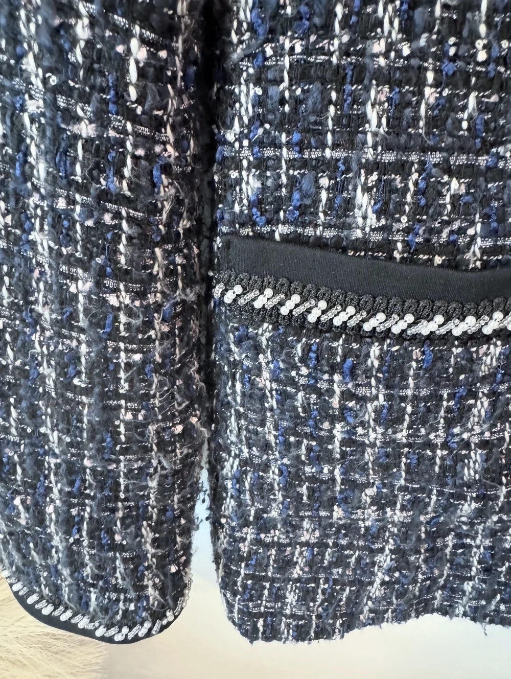 White House Black Market Classic Black And Blue Tweed Jacket - Women's Medium